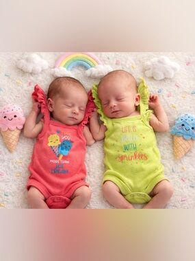 Koala Baby Ruffled Sleeve Onesies- Size NB - Like New - Set of 2